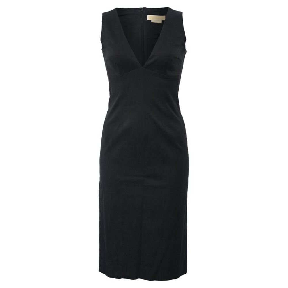 Michael Kors V-Neck Midi Dress in Black Polyester
